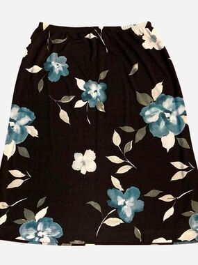 Vtg La Belle Black A-Line Skirt with Blue Floral Print Made in USA